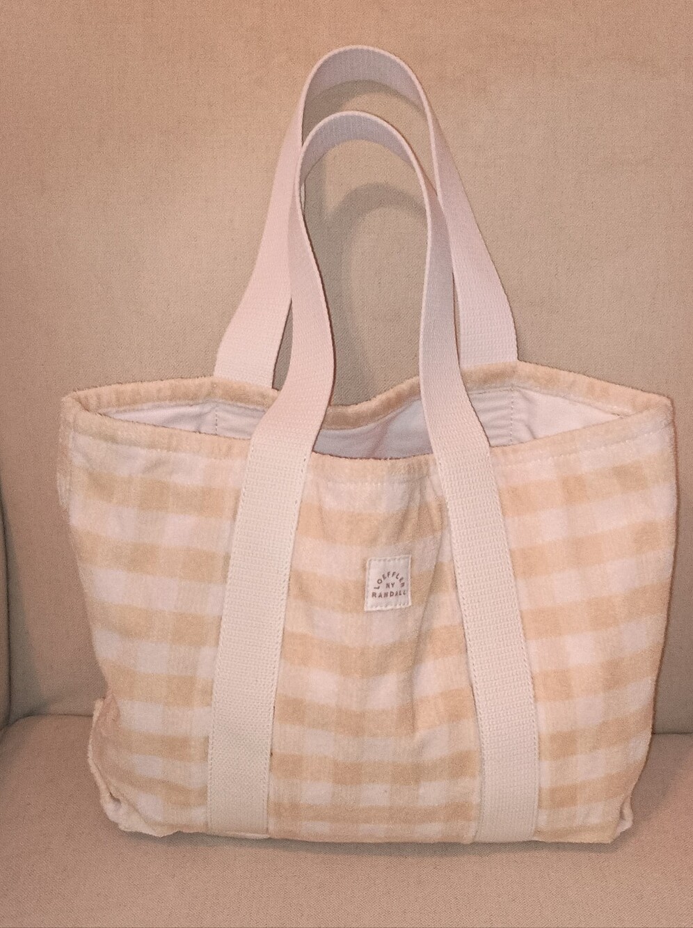 Loeffler Randall Cream and White Gingham Terry Cloth Tote Bag